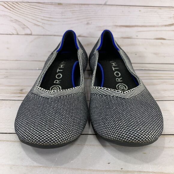 Rothy's The Flat Gray White Round Toe Womens 6.5 Herringbone Birdseye Retired - Picture 2 of 9